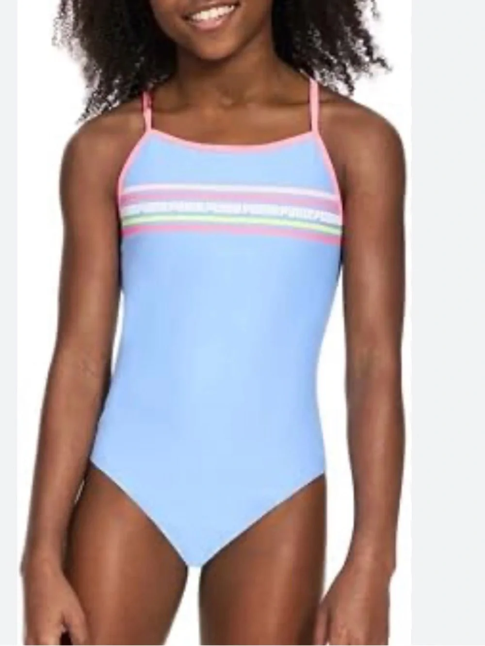 Puma Blue One-Piece Girls' Swimsuit with Pink Trim